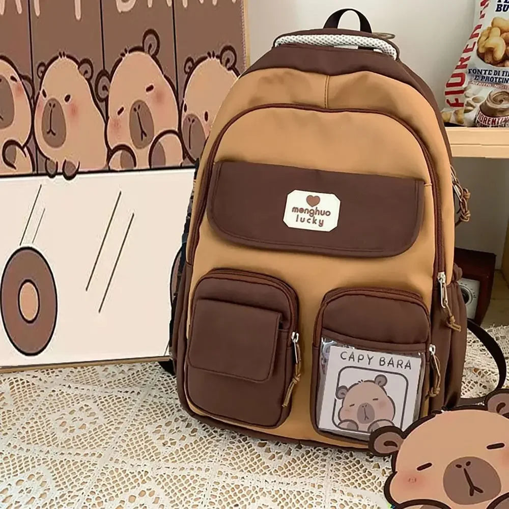 Cute Capybara Waterproof School Backpack – Large Capacity Student Bag with Adjustable Straps