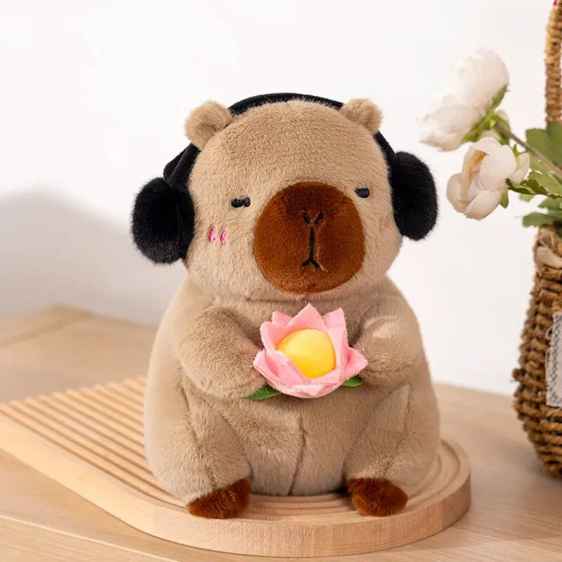 Cute Capybara Plush Toy – Soft Stuffed Animal Doll Holding Flower (25cm)