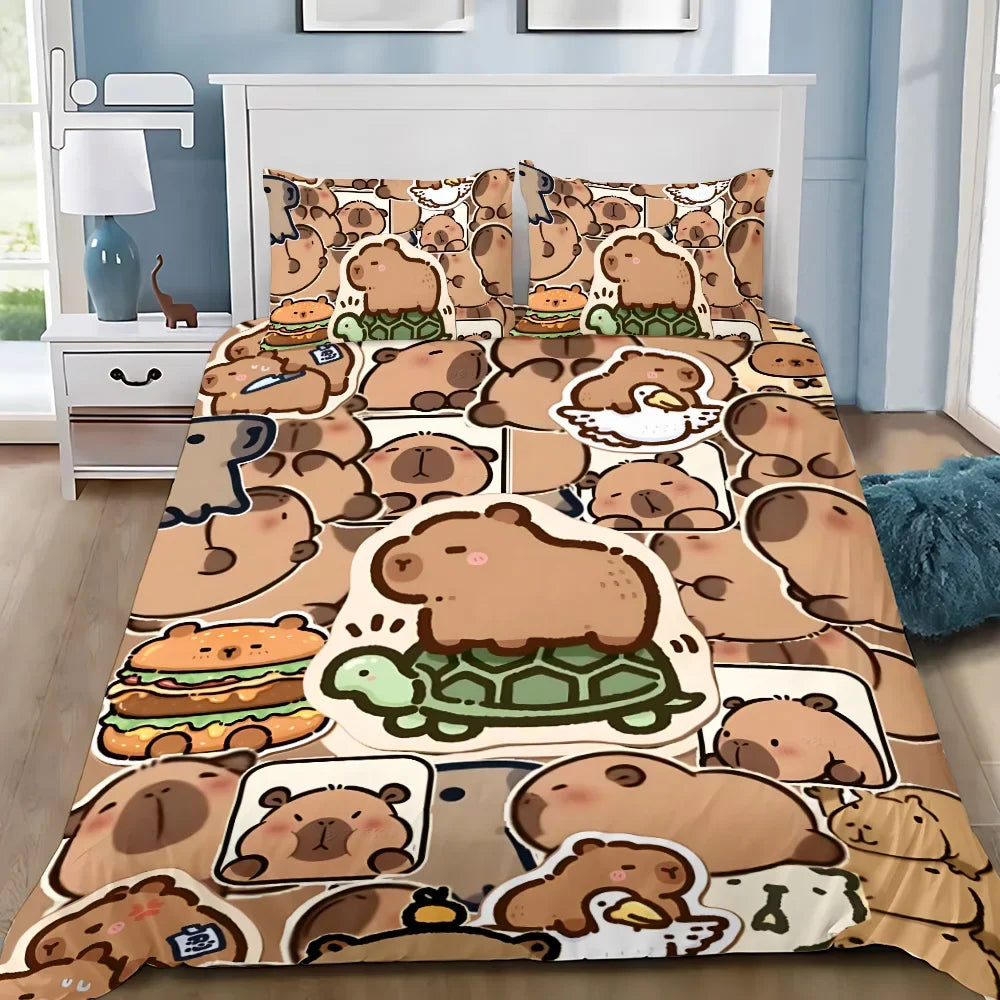 Cute Capybara Duvet Cover & Pillowcase Bedding Set