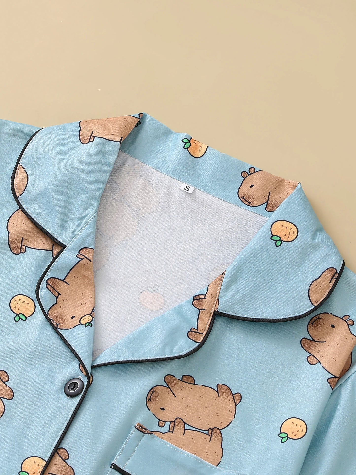 Women’s 2-Piece Capybara Pajama Set – Cute Animal Print Short Sleeve Top & Stretch Shorts
