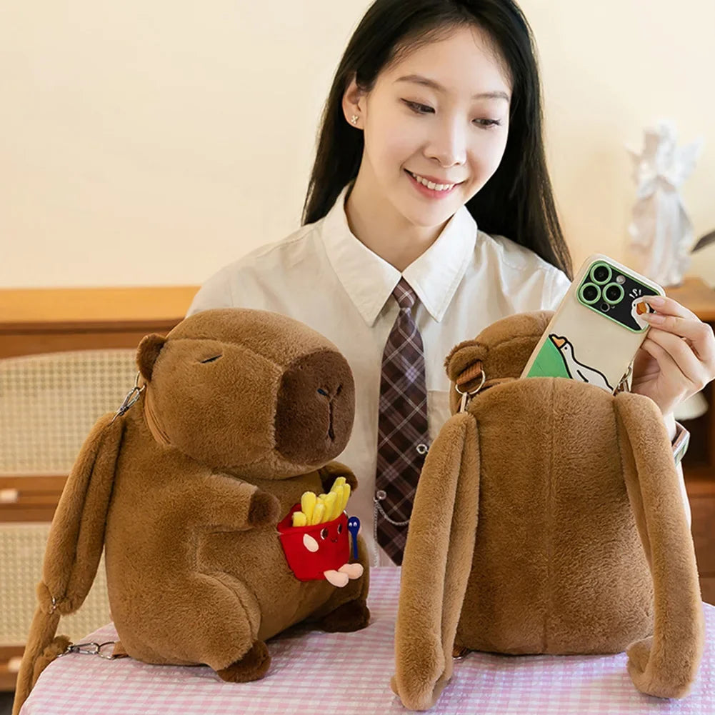 Cute Capybara Plush Backpack – Cartoon Animal Shoulder Bag for Kids, Teens & Students (35cm)
