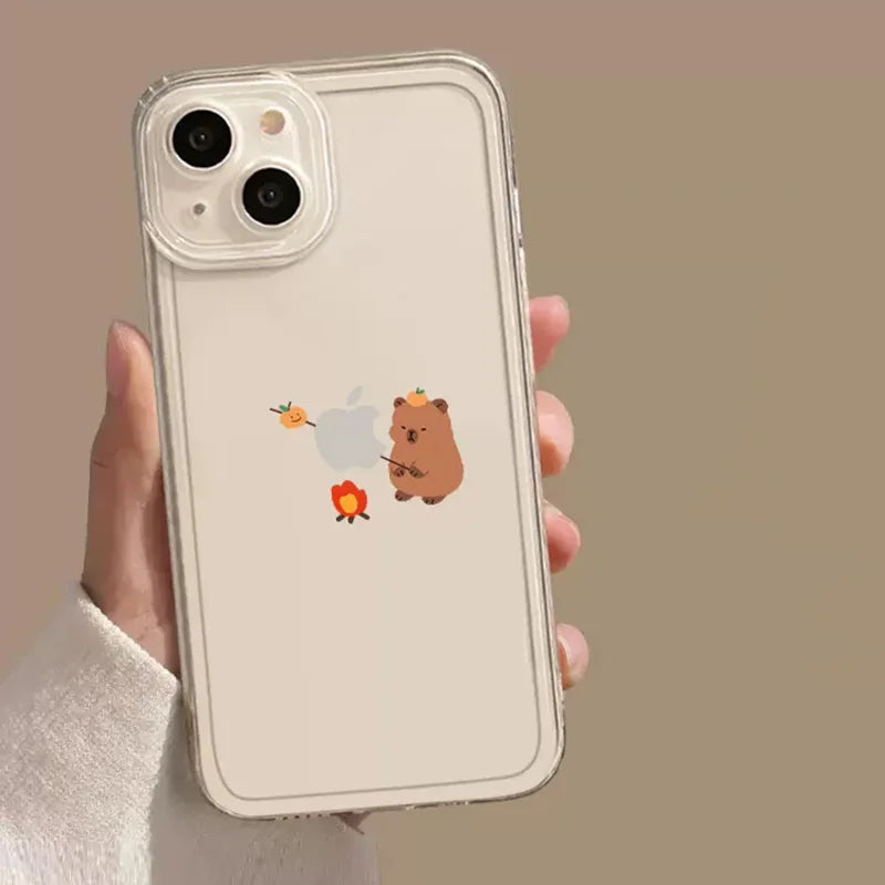 Shockproof Cartoon Capybara Phone Case for iPhone 7–16 Series