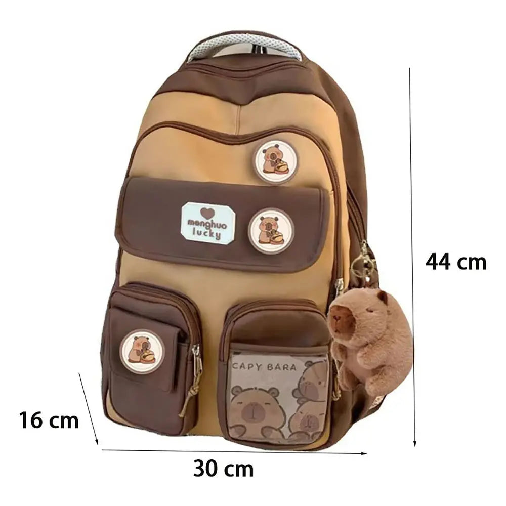 Cute Capybara Waterproof School Backpack – Large Capacity Student Bag with Adjustable Straps