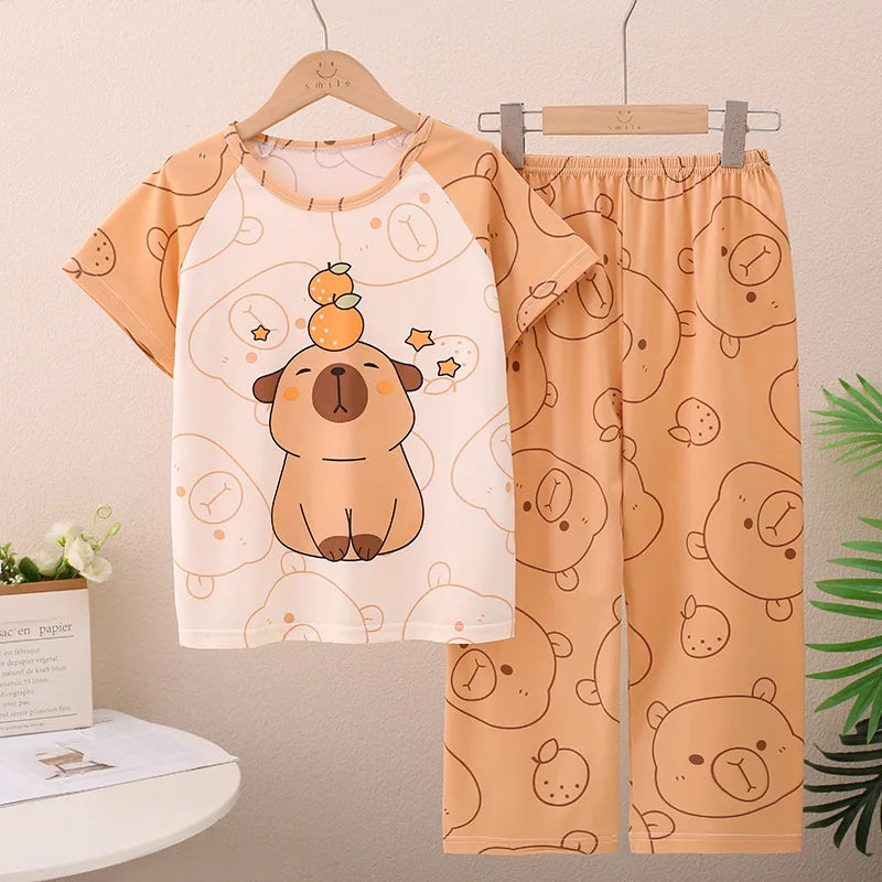 Cute Capybara Kids Sleepwear Set – 2-Piece Summer Pajamas for Girls & Boys