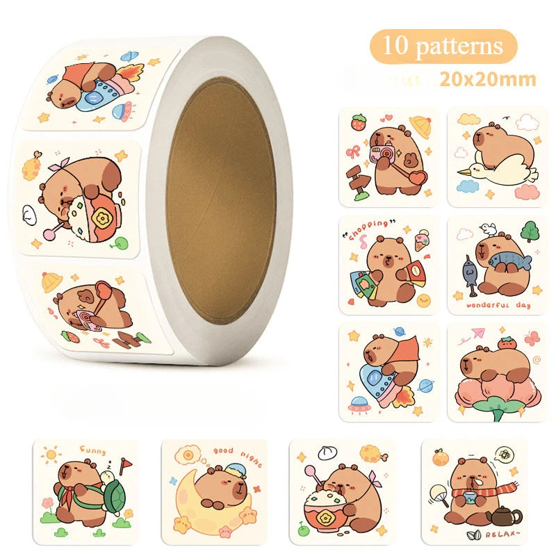 300pcs Capybara Sticker Roll – Cute Cartoon Decorative Seals