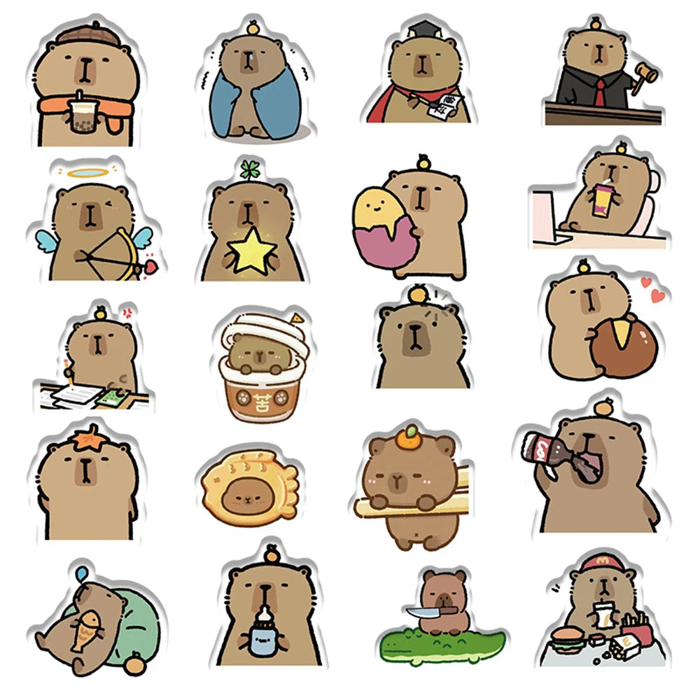 Cartoon Capybara Stickers – 100pcs Cute Waterproof Stickers/Decals
