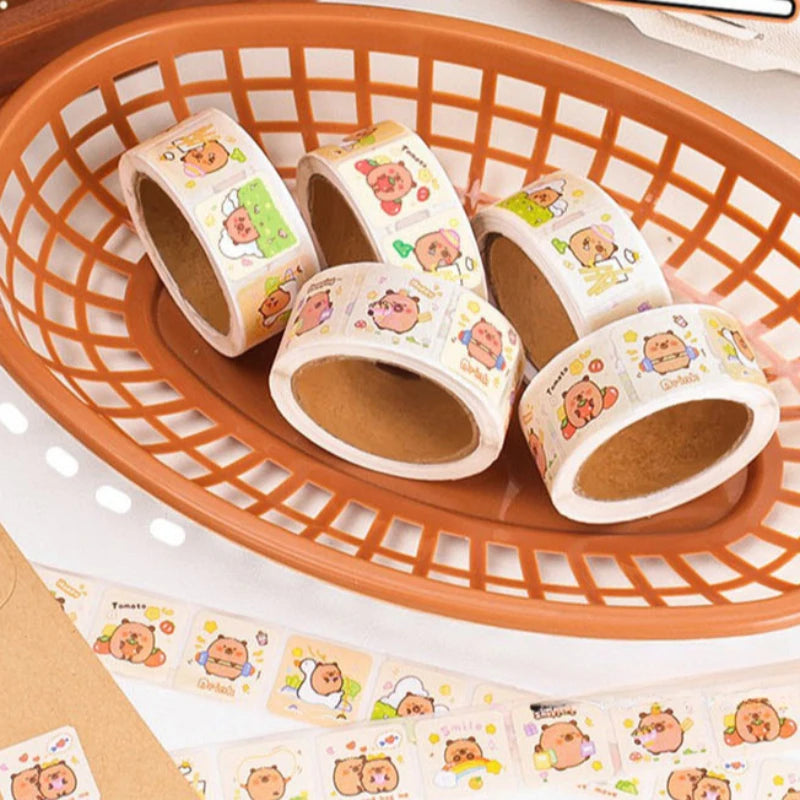 300pcs Capybara Sticker Roll – Cute Cartoon Decorative Seals