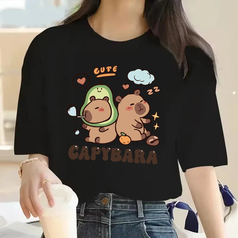 2025 New! Cute Cartoon Capybara Print T-Shirt (Women's/Girls'/Teens')