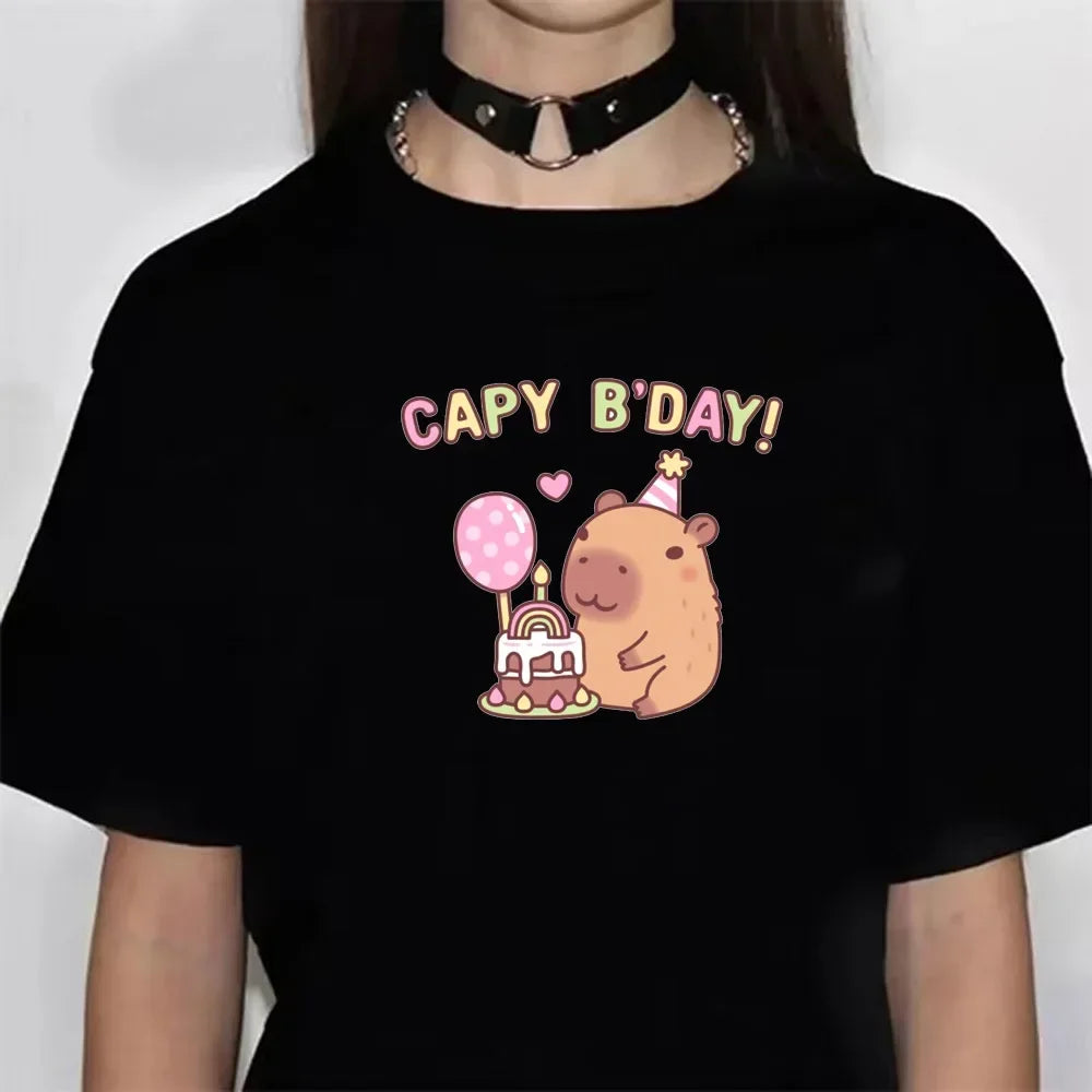 Funny Capybara Graphic T-Shirt – Soft Anime-Inspired Tee for Women