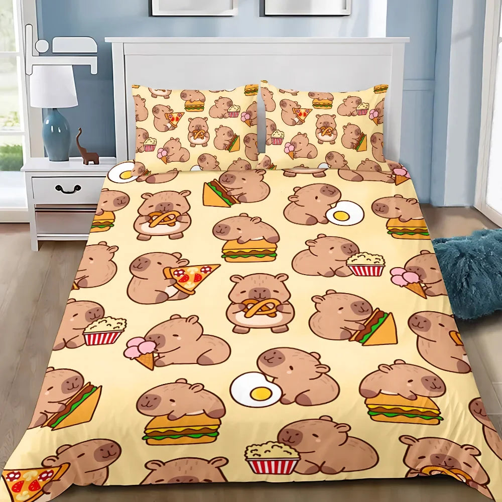 Cute Capybara Duvet Cover & Pillowcase Bedding Set