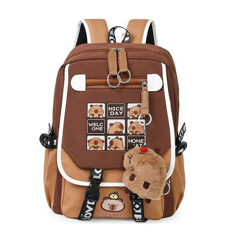 Waterproof Capybara Backpack or Schoolbag for Kids and Teenagers with Plush Keychain