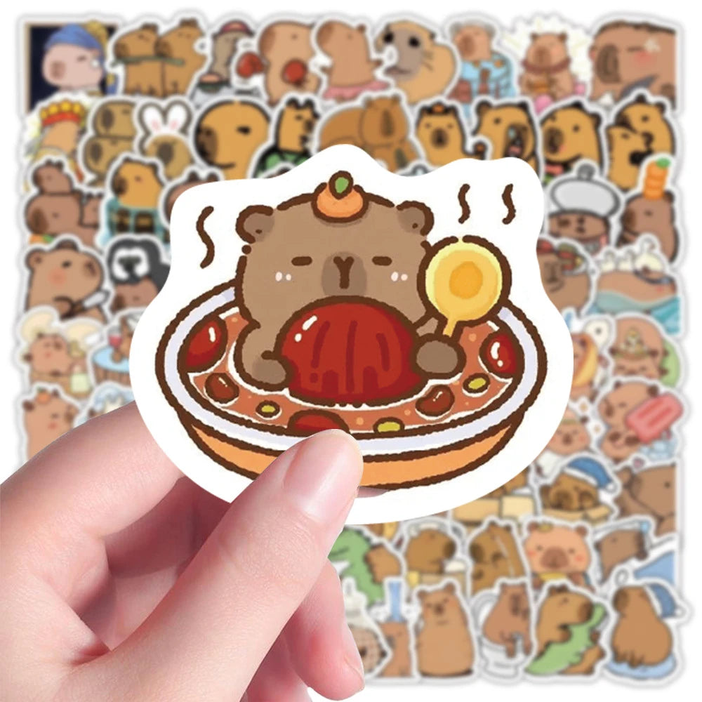 Cartoon Capybara Stickers – 100pcs Cute Waterproof Stickers/Decals