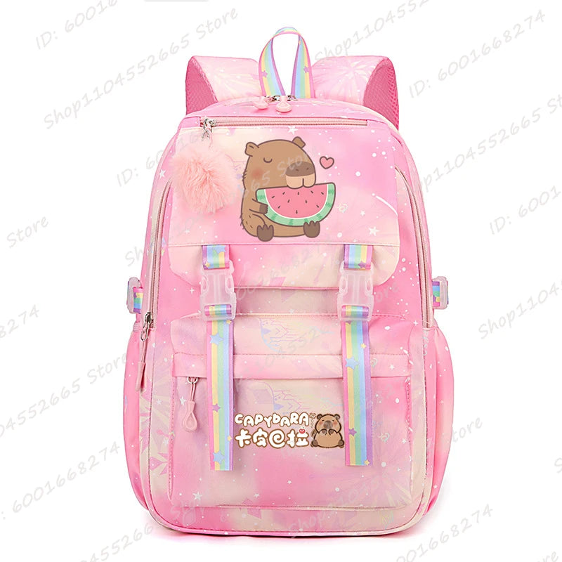 Capybara & Watermelon Graphic School Backpack – Cute Cartoon Bag for Kids