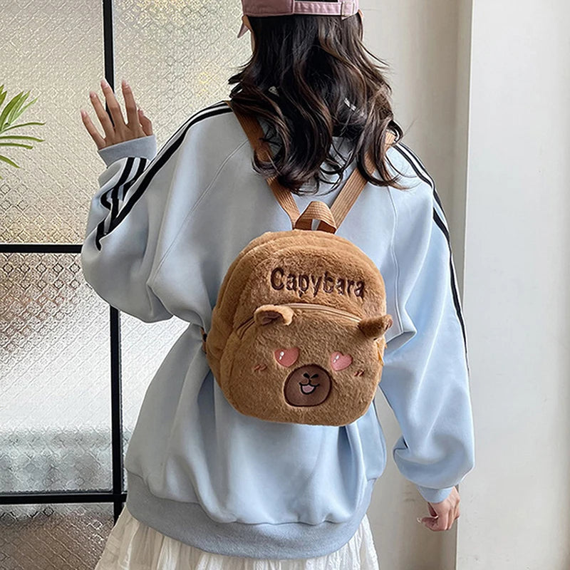 Capybara Plush Backpack – Cute Cartoon Animal Bag for Girls, Kids & Women (25cm)