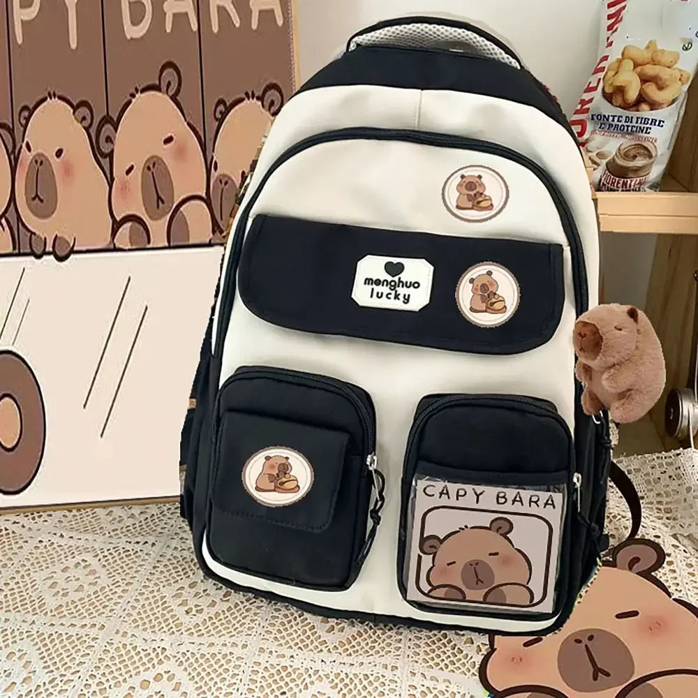 Cute Capybara Waterproof School Backpack – Large Capacity Student Bag with Adjustable Straps