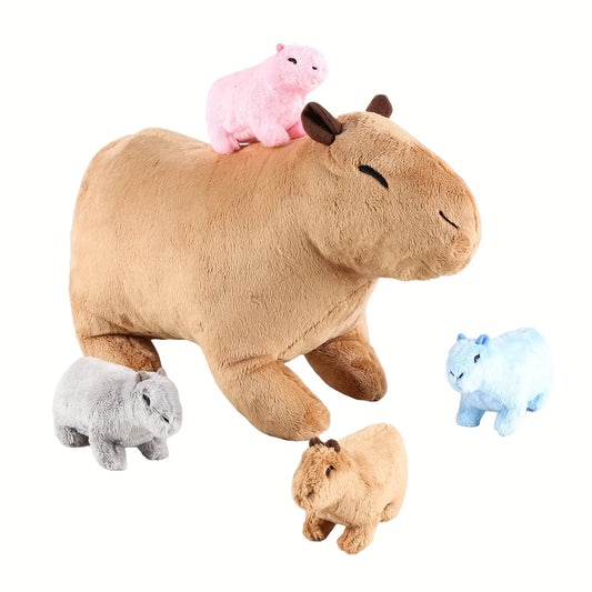 Kawaii Capybara Plush – Mommy Capybara with 4 Baby Plush Toys Inside