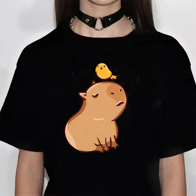 Funny Capybara Graphic T-Shirt – Soft Anime-Inspired Tee for Women