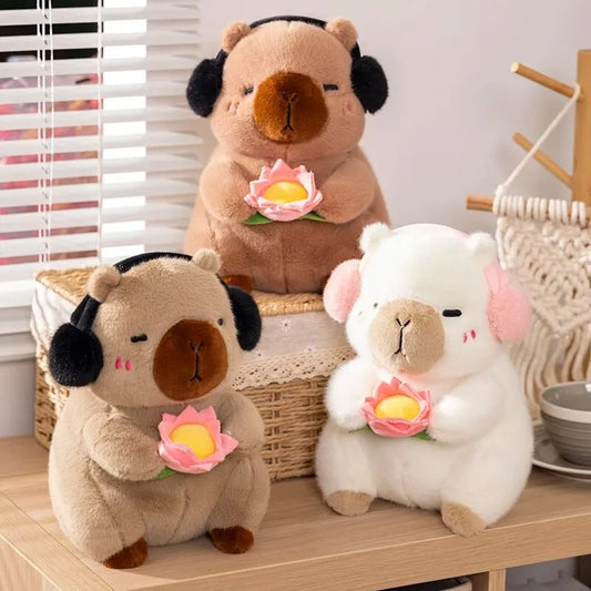Cute Capybara Plush Toy – Soft Stuffed Animal Doll Holding Flower (25cm)