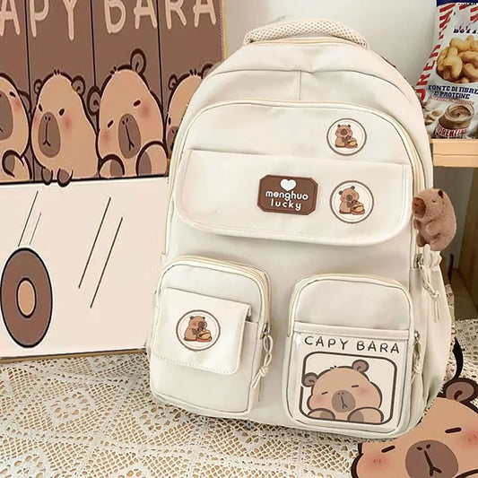 Cute Capybara Waterproof School Backpack – Large Capacity Student Bag with Adjustable Straps