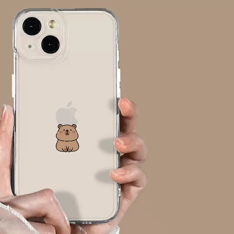 Shockproof Cartoon Capybara Phone Case for iPhone 7–16 Series