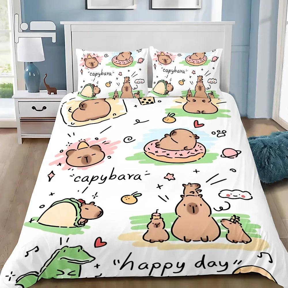 Cute Capybara Duvet Cover & Pillowcase Bedding Set