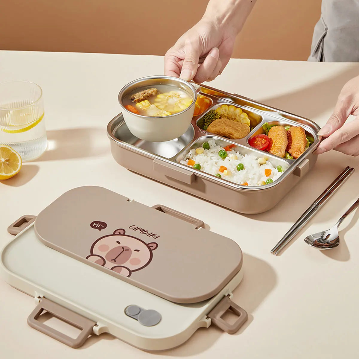 Cute Capybara Stainless Steel Lunch Box (With Cutlery)
