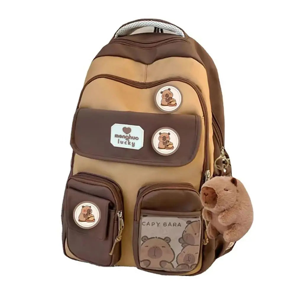 Cute Capybara Waterproof School Backpack – Large Capacity Student Bag with Adjustable Straps