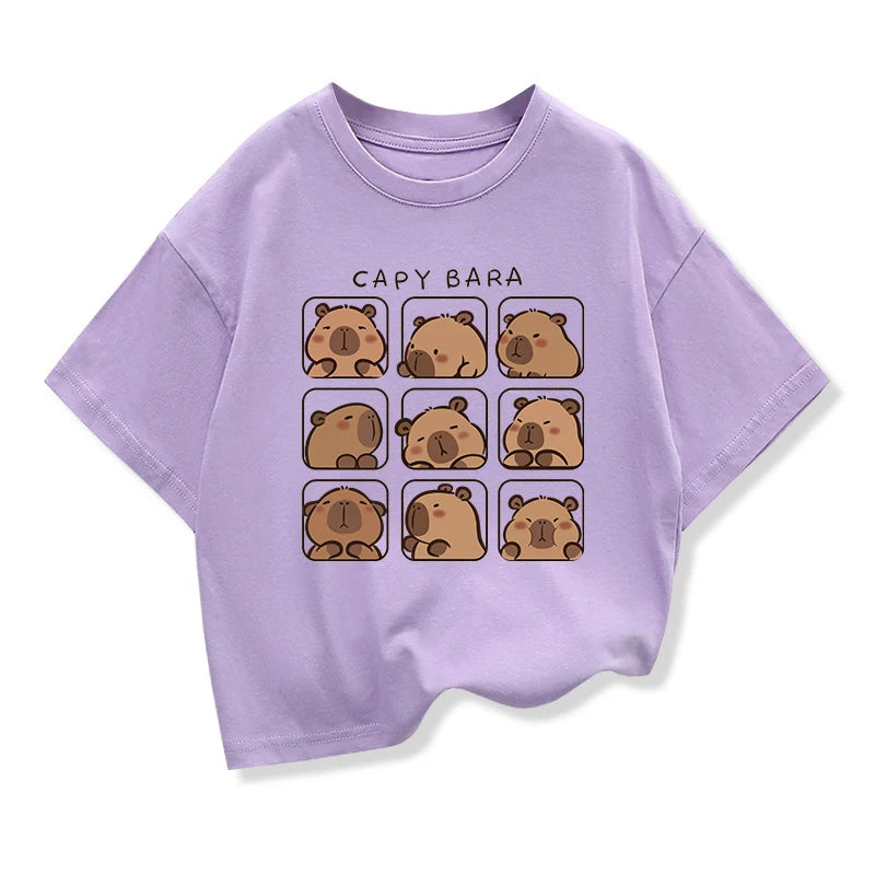 Cute Capybara Kids Clothing Short Sleeve T-shirt Girls