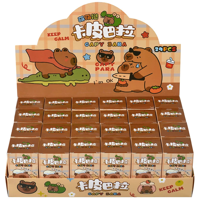Capybara Blind Box – 24pc Surprise PVC Figures & Keychains