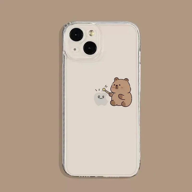 Shockproof Cartoon Capybara Phone Case for iPhone 7–16 Series