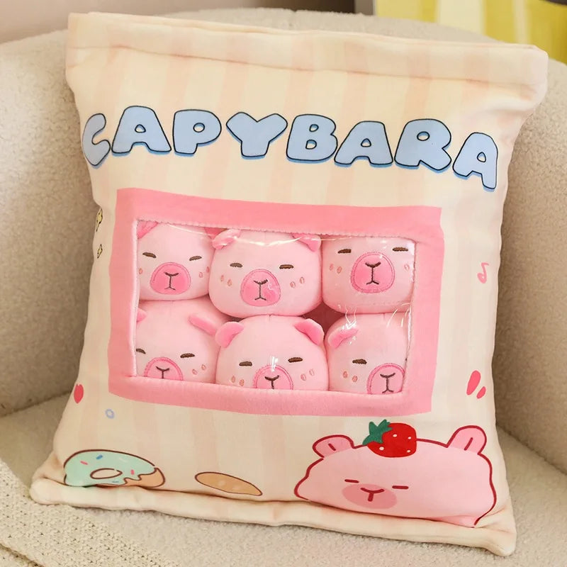 Cute Capybara Snack Pillow Plushie – Pudding Bag Animal Doll Set