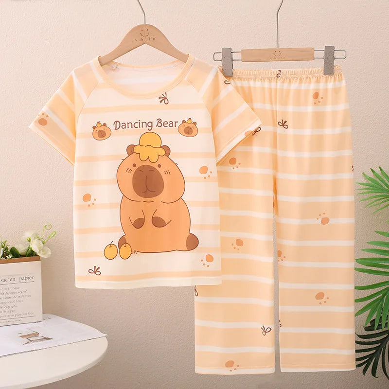 Cute Capybara Kids Sleepwear Set – 2-Piece Summer Pajamas for Girls & Boys