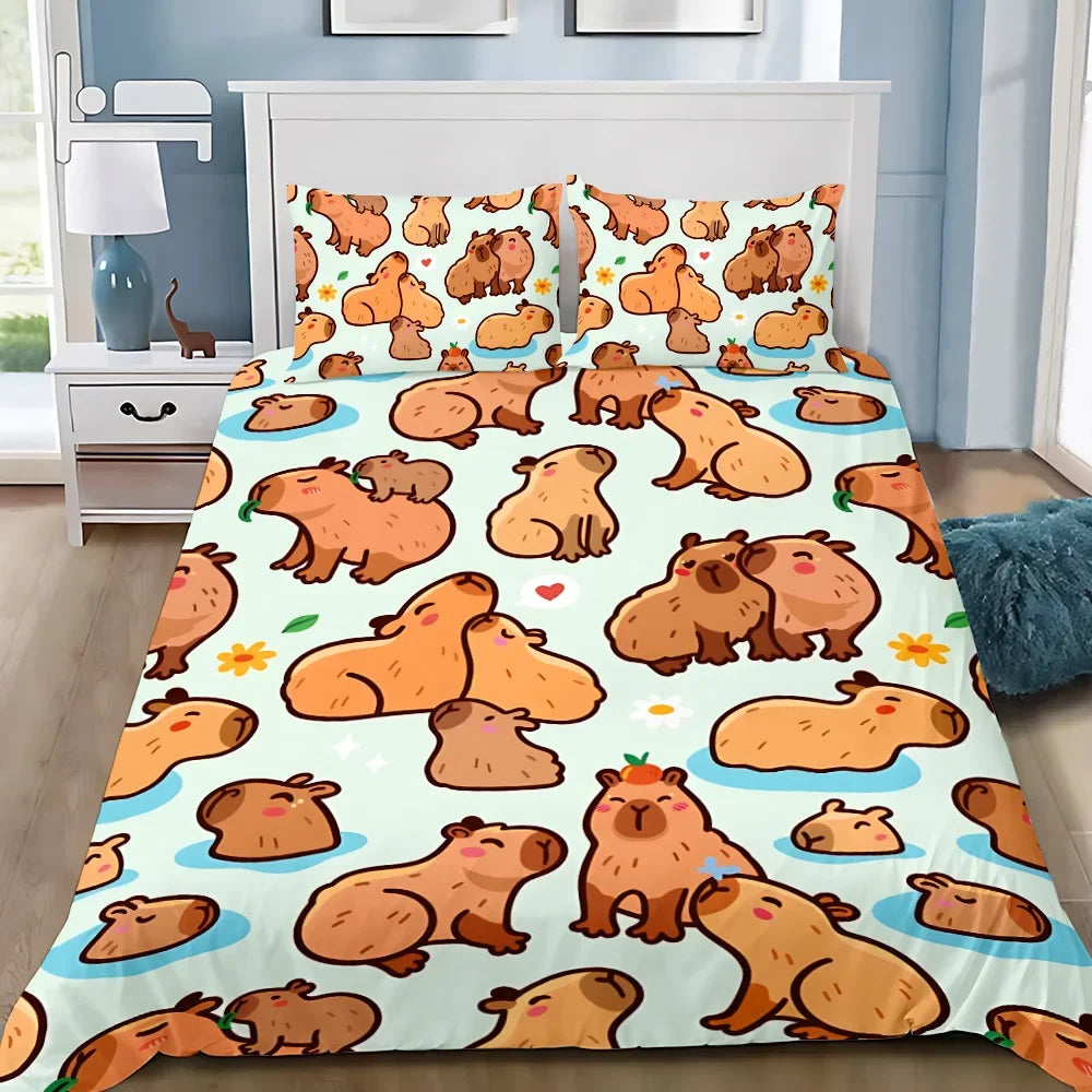 Cute Capybara Duvet Cover & Pillowcase Bedding Set