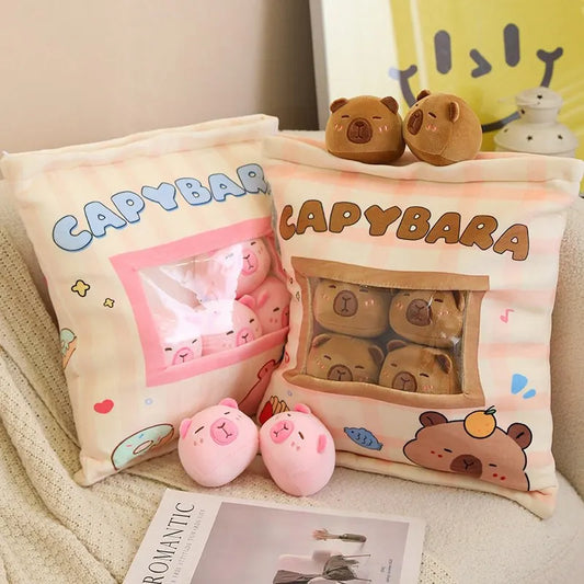 Cute Capybara Snack Pillow Plushie – Pudding Bag Animal Doll Set