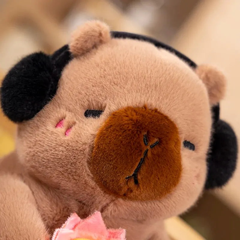Cute Capybara Plush Toy – Soft Stuffed Animal Doll Holding Flower (25cm)