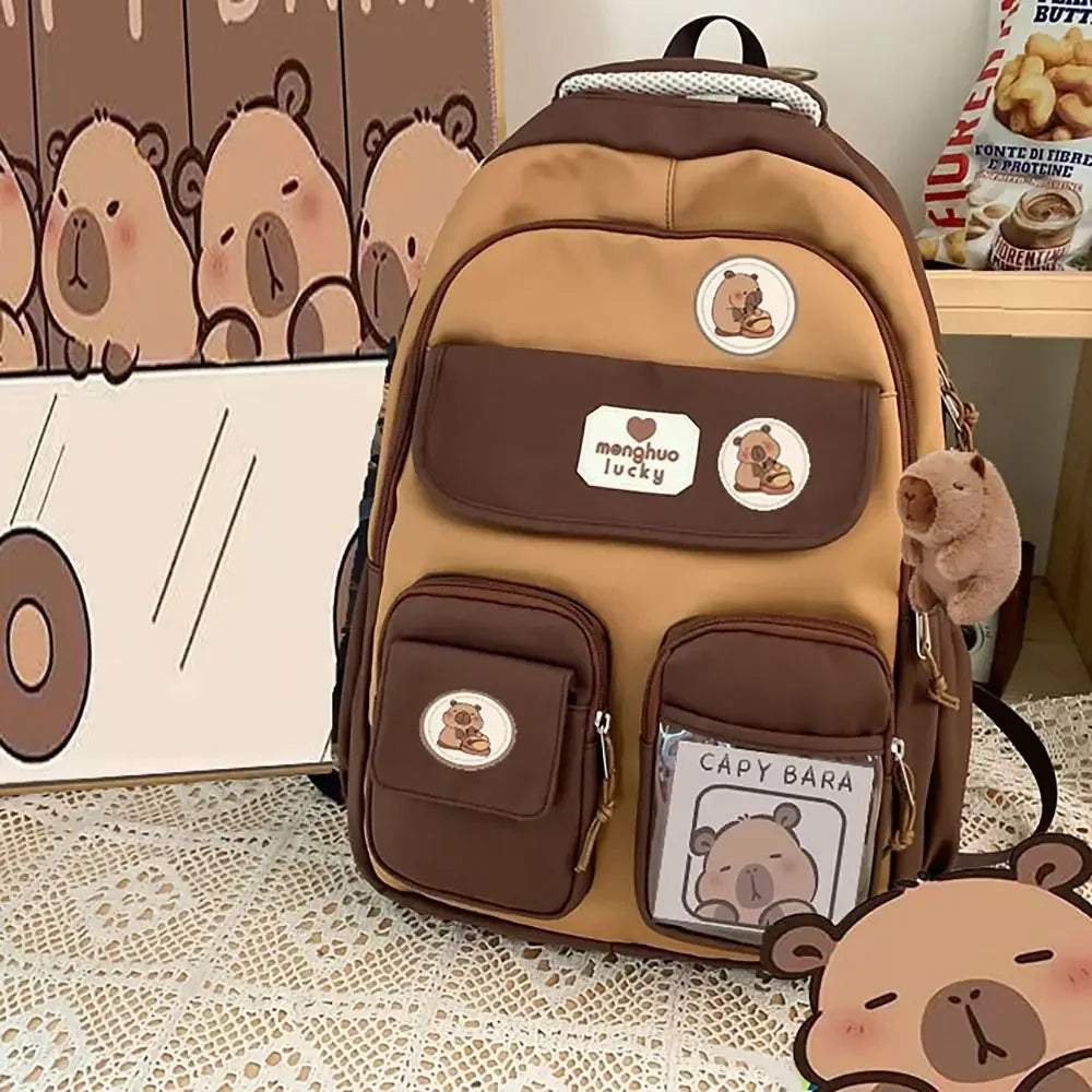 Cute Capybara Waterproof School Backpack – Large Capacity Student Bag with Adjustable Straps