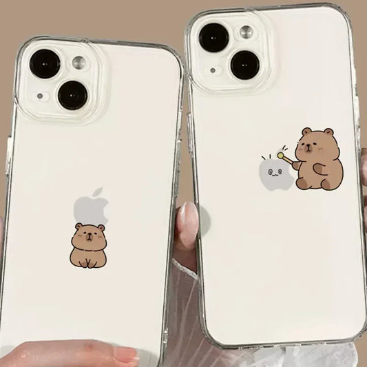Shockproof Cartoon Capybara Phone Case for iPhone 7–16 Series