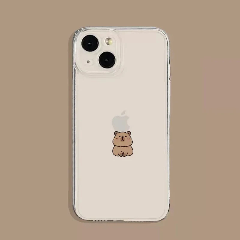 Shockproof Cartoon Capybara Phone Case for iPhone 7–16 Series
