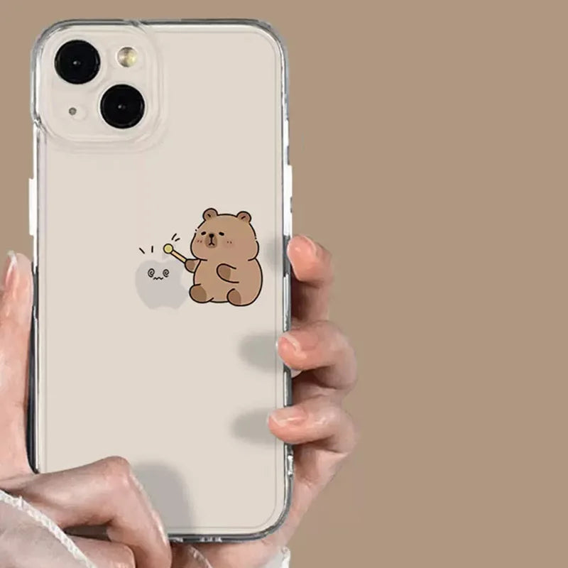 Shockproof Cartoon Capybara Phone Case for iPhone 7–16 Series